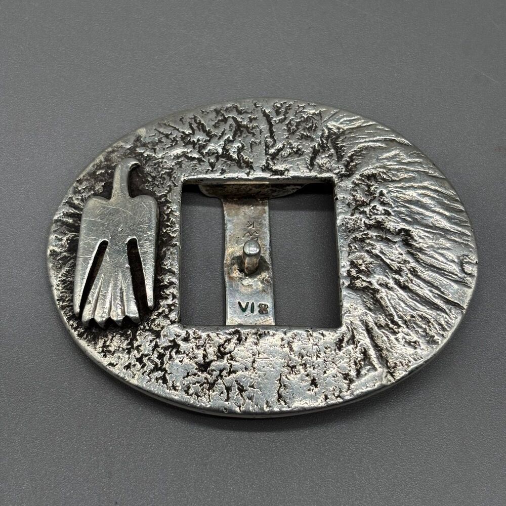 Vintage Native American Sterling Silver Tufa Cast Thunderbird Belt Buckle 75g